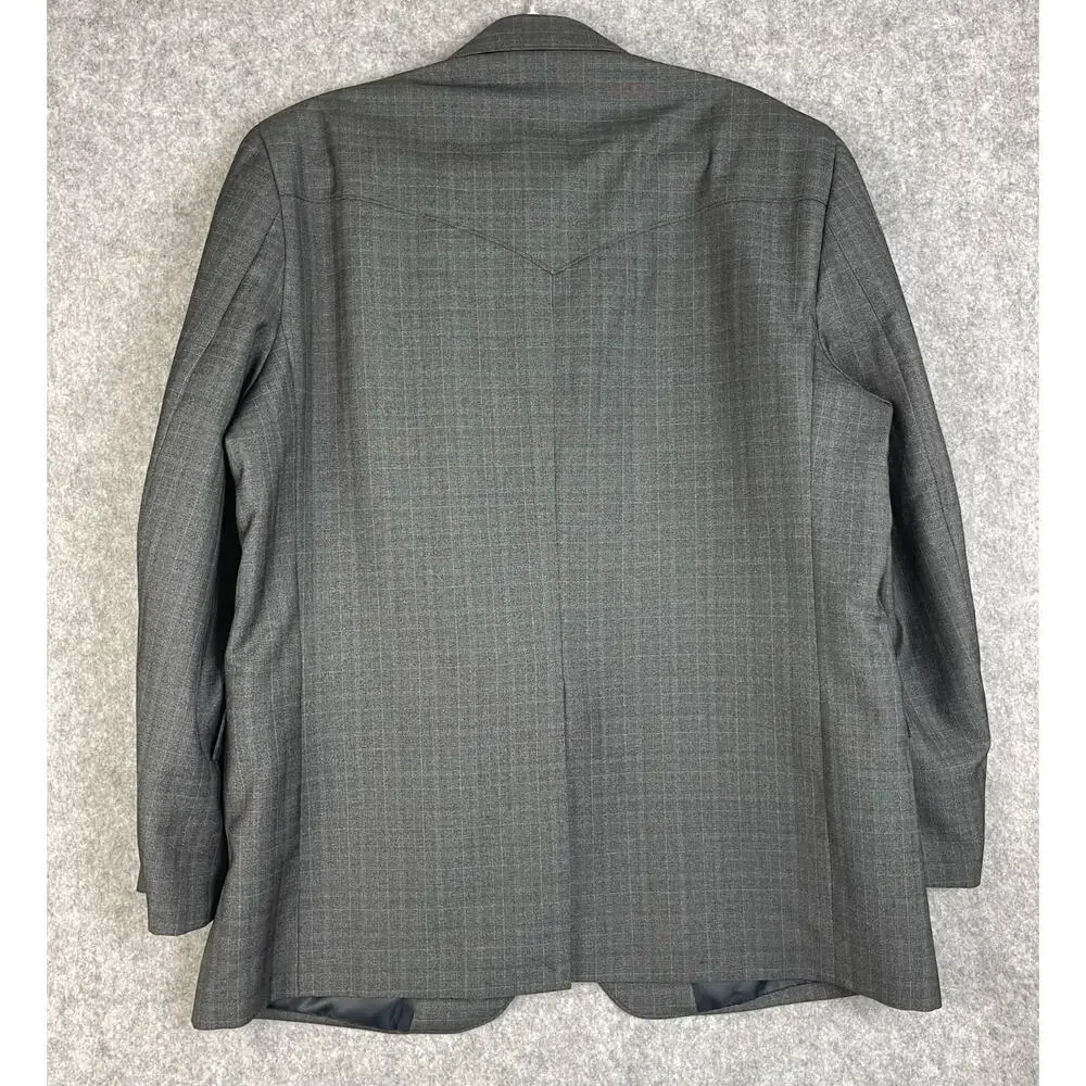 Circle‎ S Blazer Sport Coat Mens 46R Gray Glen Check 2 Button Western Cowboy